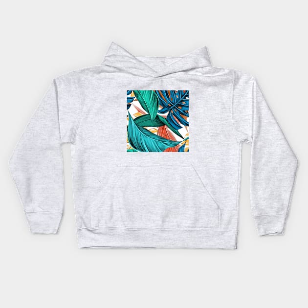 Blue-ish palm leaves Kids Hoodie by hedehede